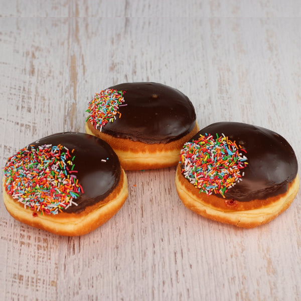 Chocolate Jam Donuts with sprinkles